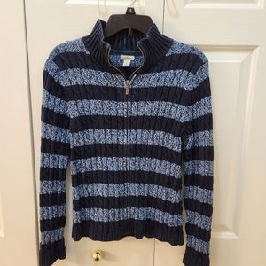 L.L.Bean Blue Striped Cable Knit Zip-Up Sweater size M